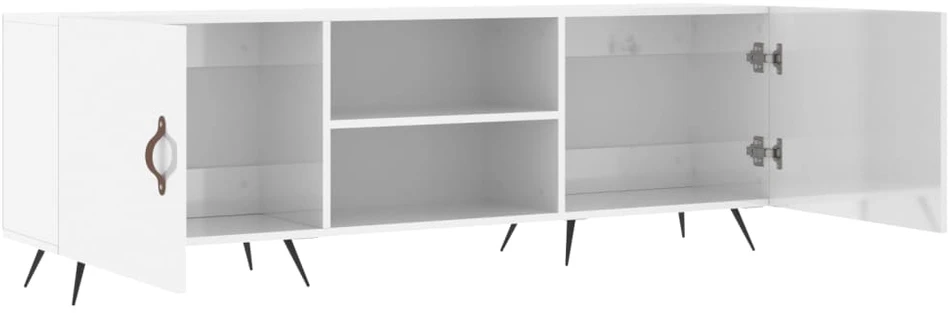 TV staliukas Televizoriaus spintelė, balta, 150x30x50cm, mediena, blizgi