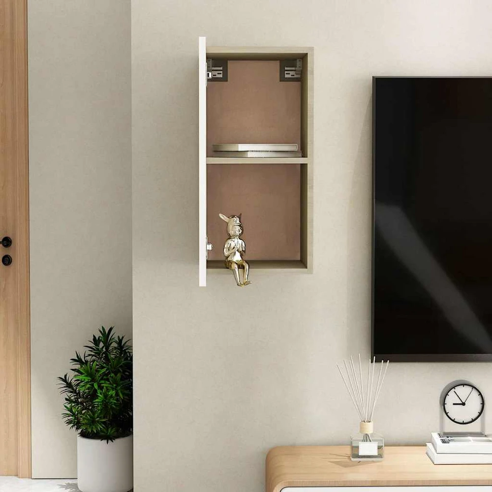 TV staliukas Televizoriaus spintelė, balta/ąžuolo, 30,5x30x60cm, mediena