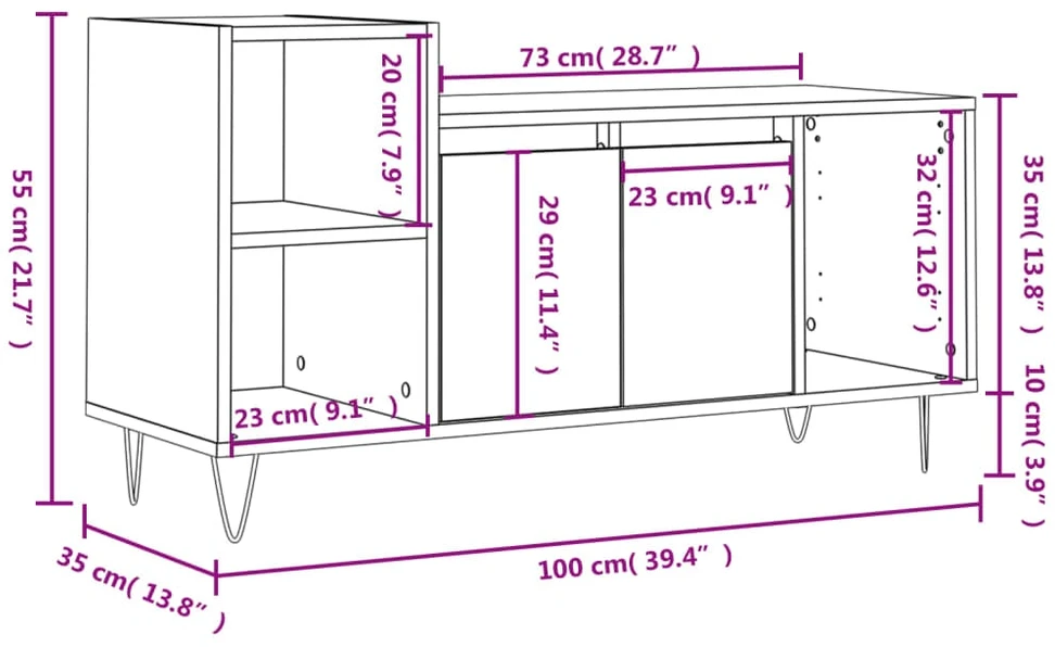 TV staliukas Televizoriaus spintelė, dūminio ąžuolo, 100x35x55cm, mediena