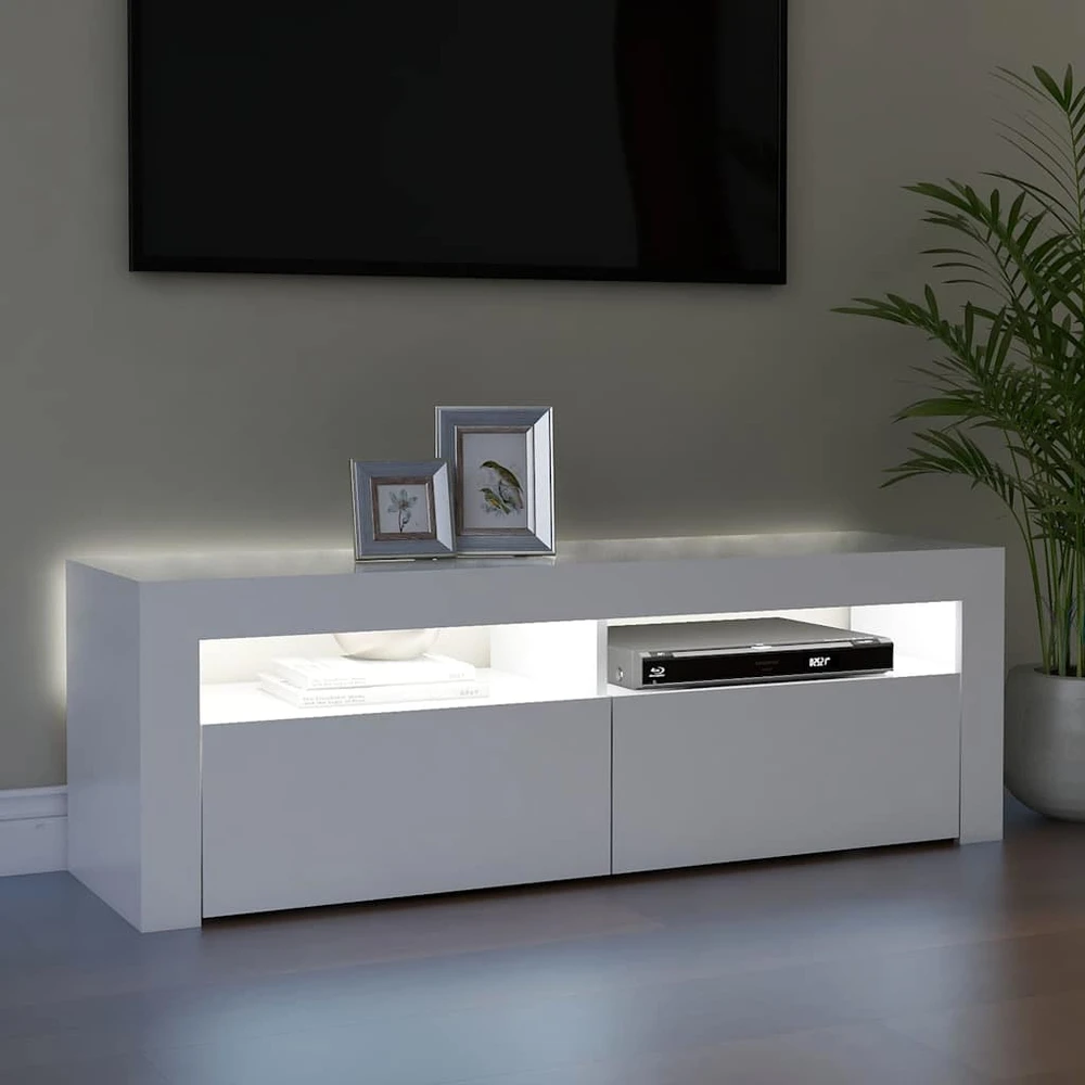 TV staliukas Televizoriaus spintelė su LED apšvietimu, balta, 120x35x40cm