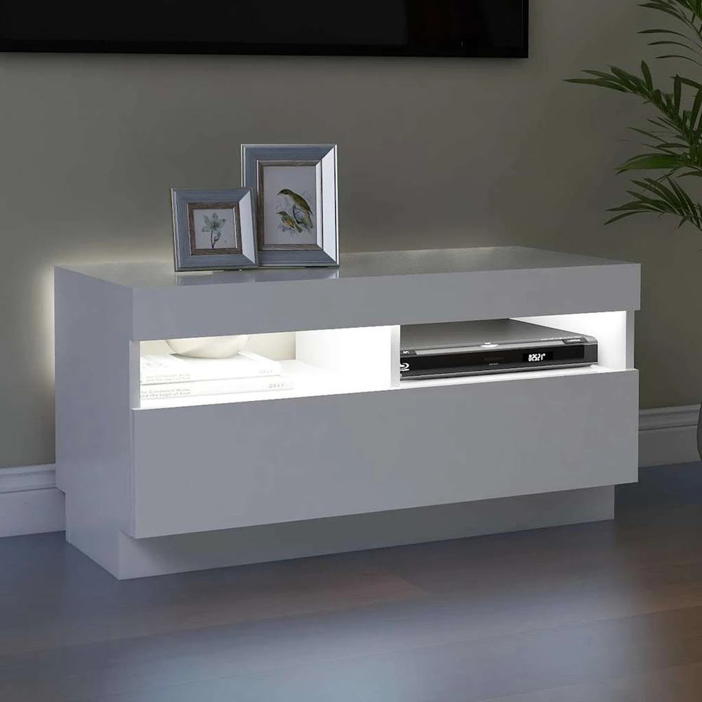 TV staliukas Televizoriaus spintelė su LED apšvietimu, balta, 80x35x40cm