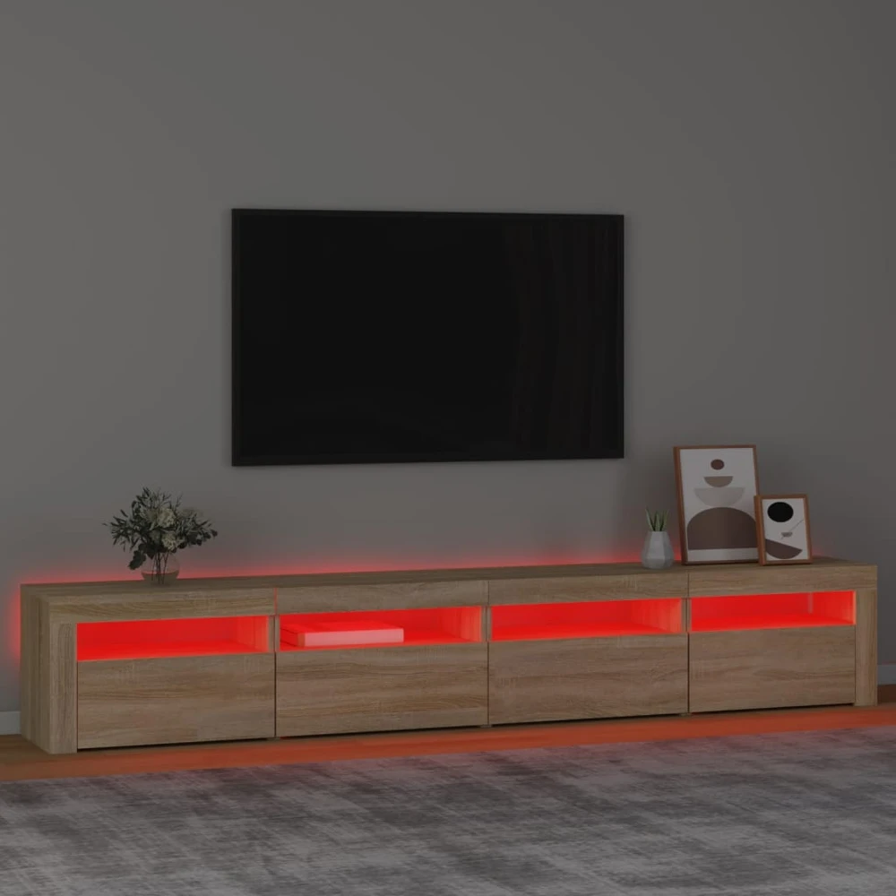 TV staliukas Televizoriaus spintelė su LED apšvietimu, ąžuolo, 240x35x40cm