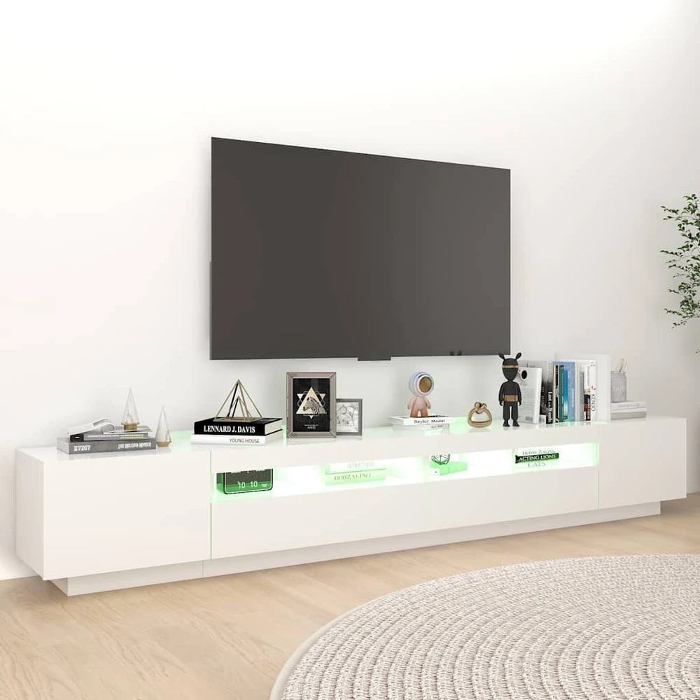 TV staliukas Televizoriaus spintelė su LED apšvietimu, balta, 260x35x40cm