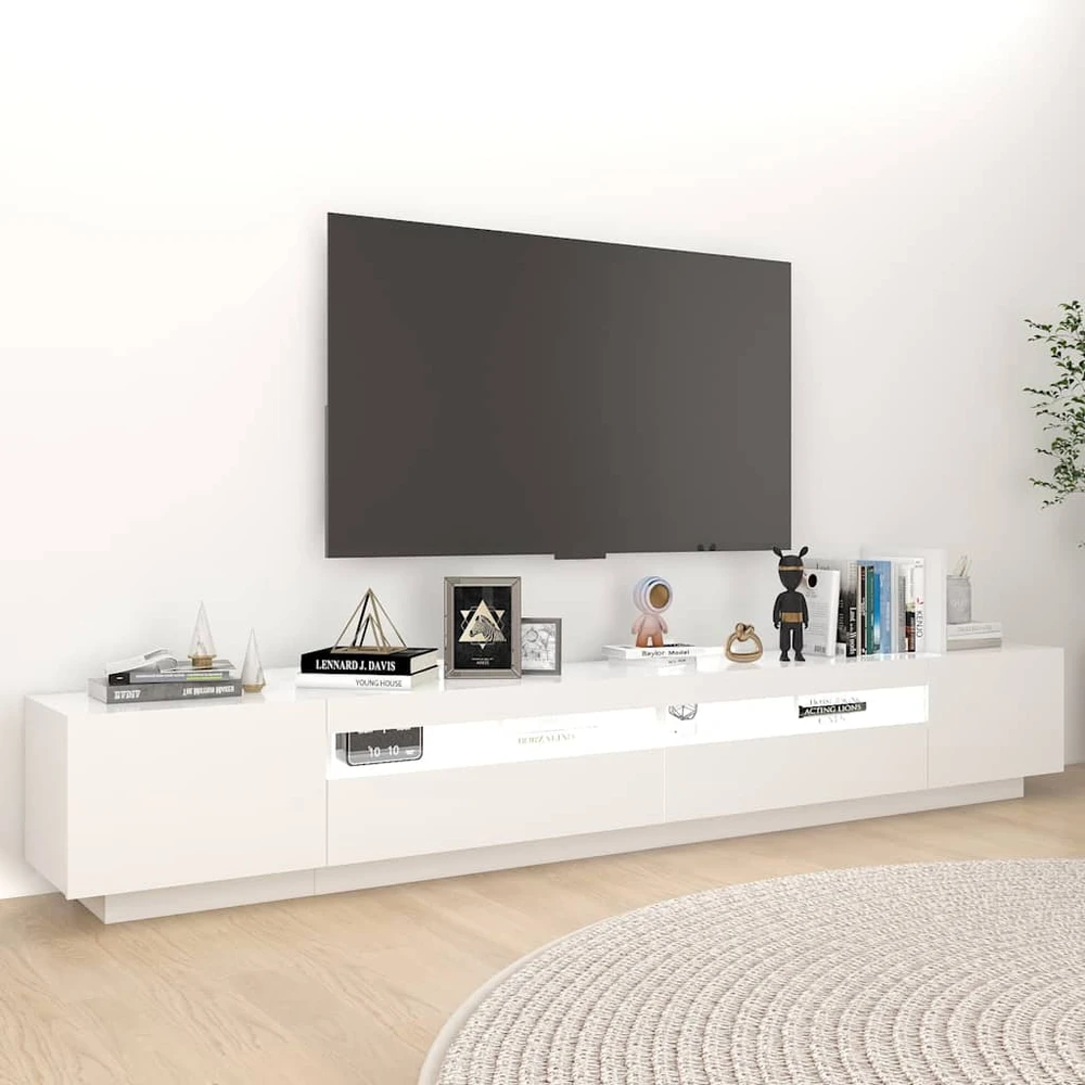 TV staliukas Televizoriaus spintelė su LED apšvietimu, balta, 260x35x40cm