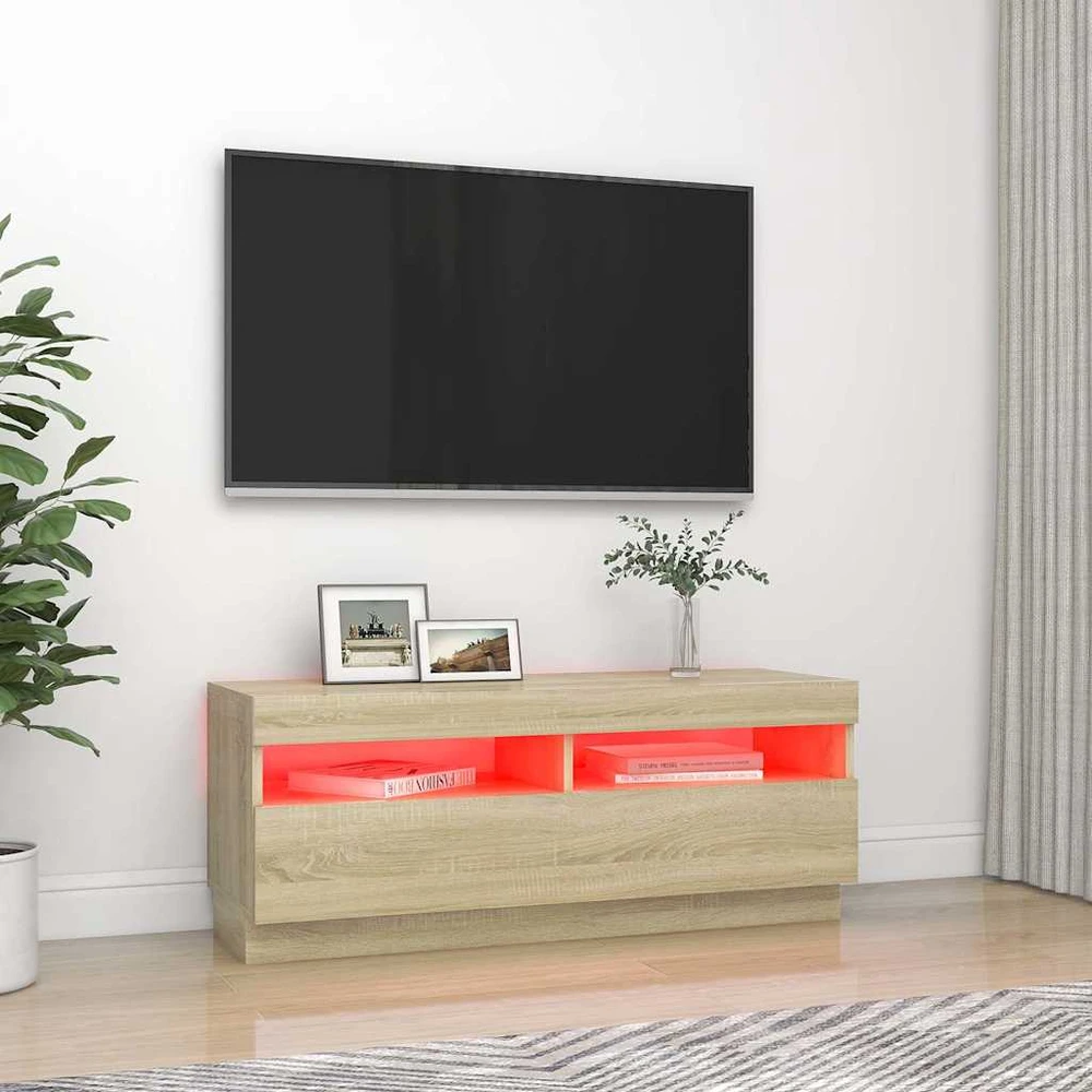 TV staliukas Televizoriaus spintelė su LED apšvietimu, ąžuolo, 100x35x40cm