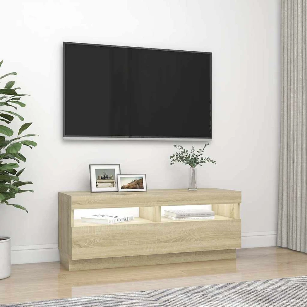 TV staliukas Televizoriaus spintelė su LED apšvietimu, ąžuolo, 100x35x40cm