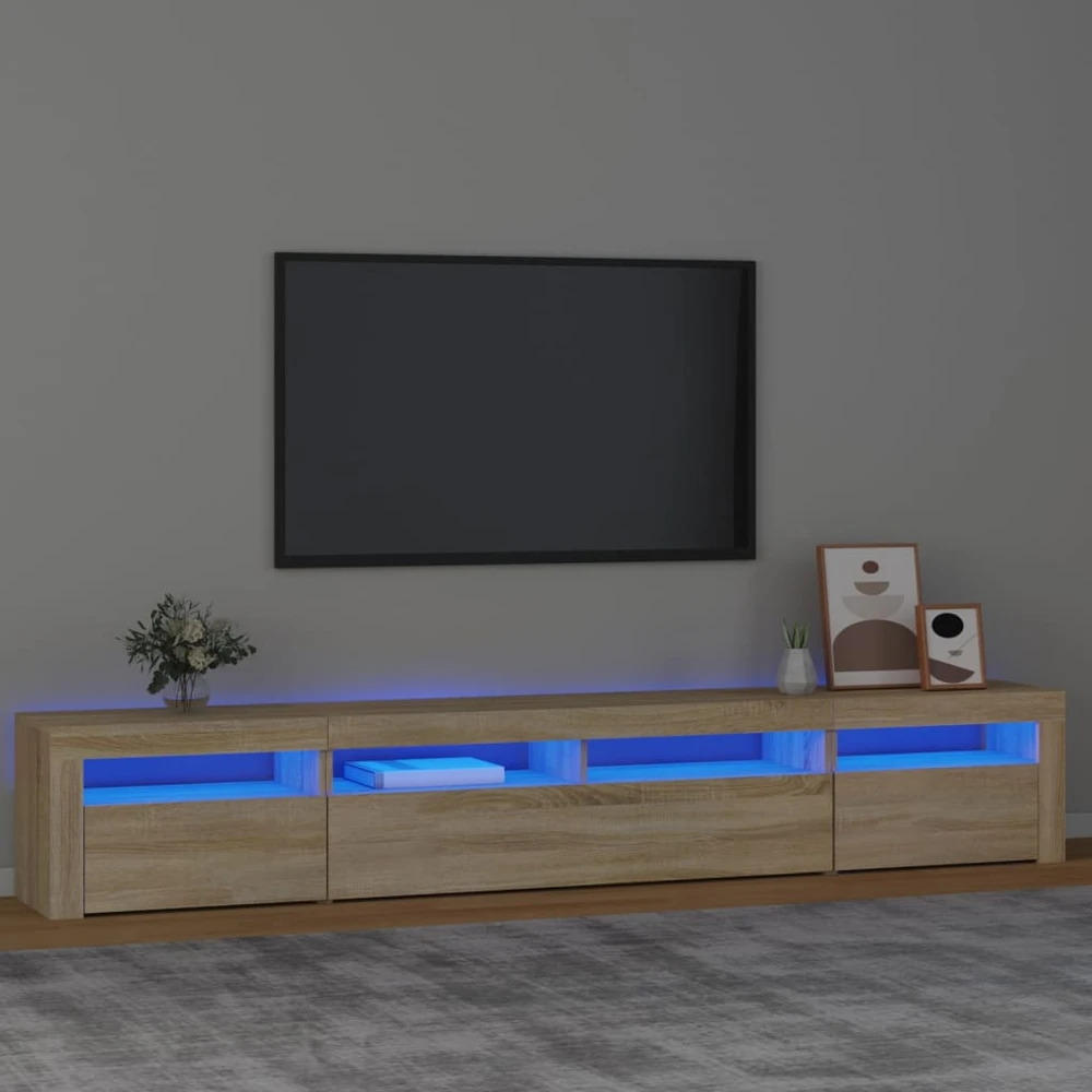 TV staliukas Televizoriaus spintelė su LED apšvietimu, ąžuolo, 240x35x40cm