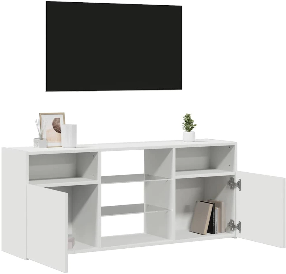TV staliukas Televizoriaus spintelė su LED apšvietimu, balta, 120x30x50cm
