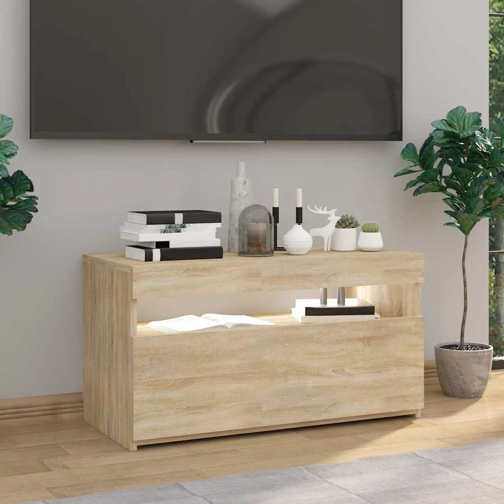 TV staliukas Televizoriaus spintelė su LED apšvietimu, ąžuolo, 75x35x40cm