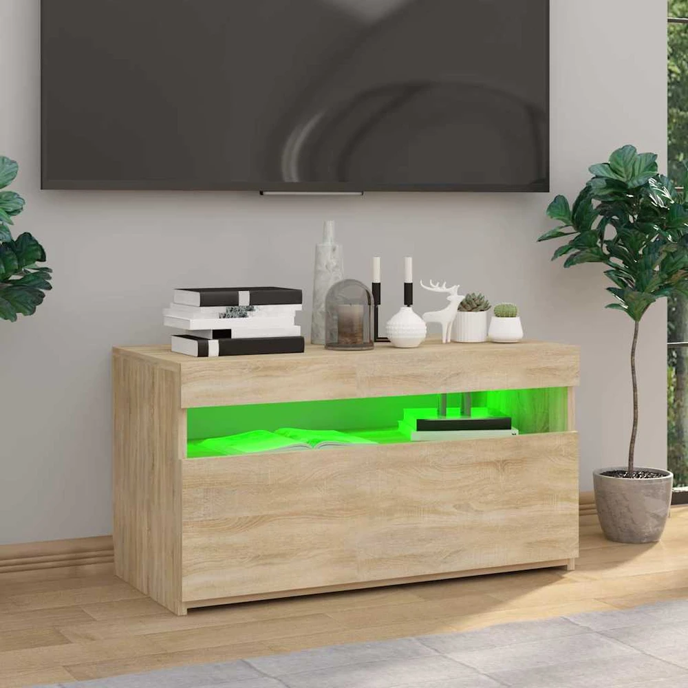 TV staliukas Televizoriaus spintelė su LED apšvietimu, ąžuolo, 75x35x40cm
