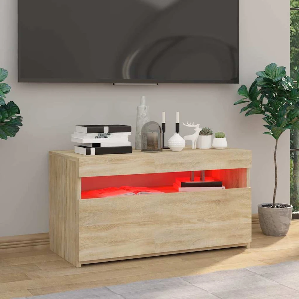 TV staliukas Televizoriaus spintelė su LED apšvietimu, ąžuolo, 75x35x40cm