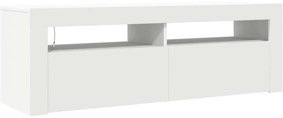 TV staliukas Televizoriaus spintelė su LED apšvietimu, balta, 120x35x40cm