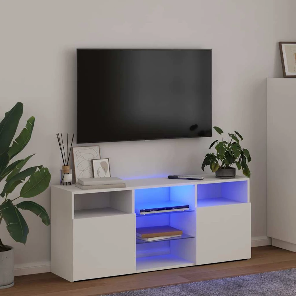 TV staliukas Televizoriaus spintelė su LED apšvietimu, balta, 120x30x50cm
