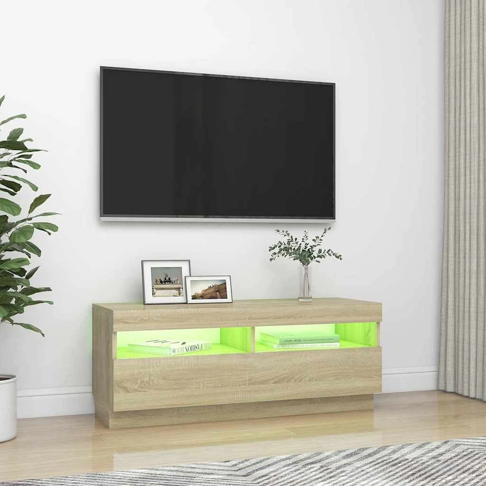 TV staliukas Televizoriaus spintelė su LED apšvietimu, ąžuolo, 100x35x40cm