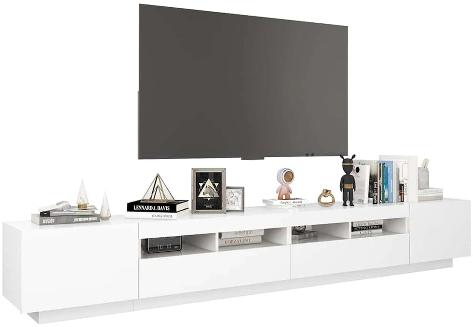 TV staliukas Televizoriaus spintelė su LED apšvietimu, balta, 260x35x40cm