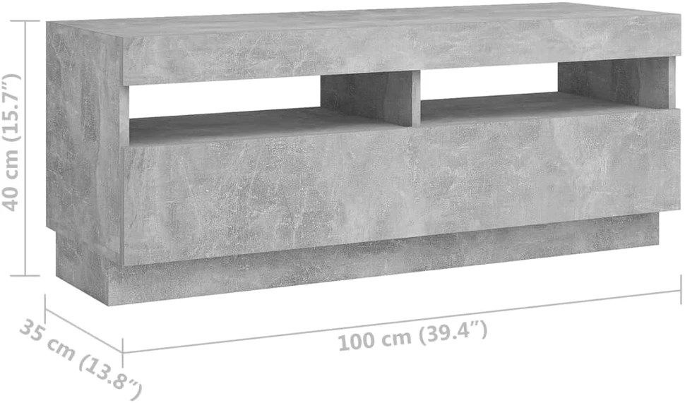 TV staliukas Televizoriaus spintelė su LED, betono pilka, 300x35x40cm