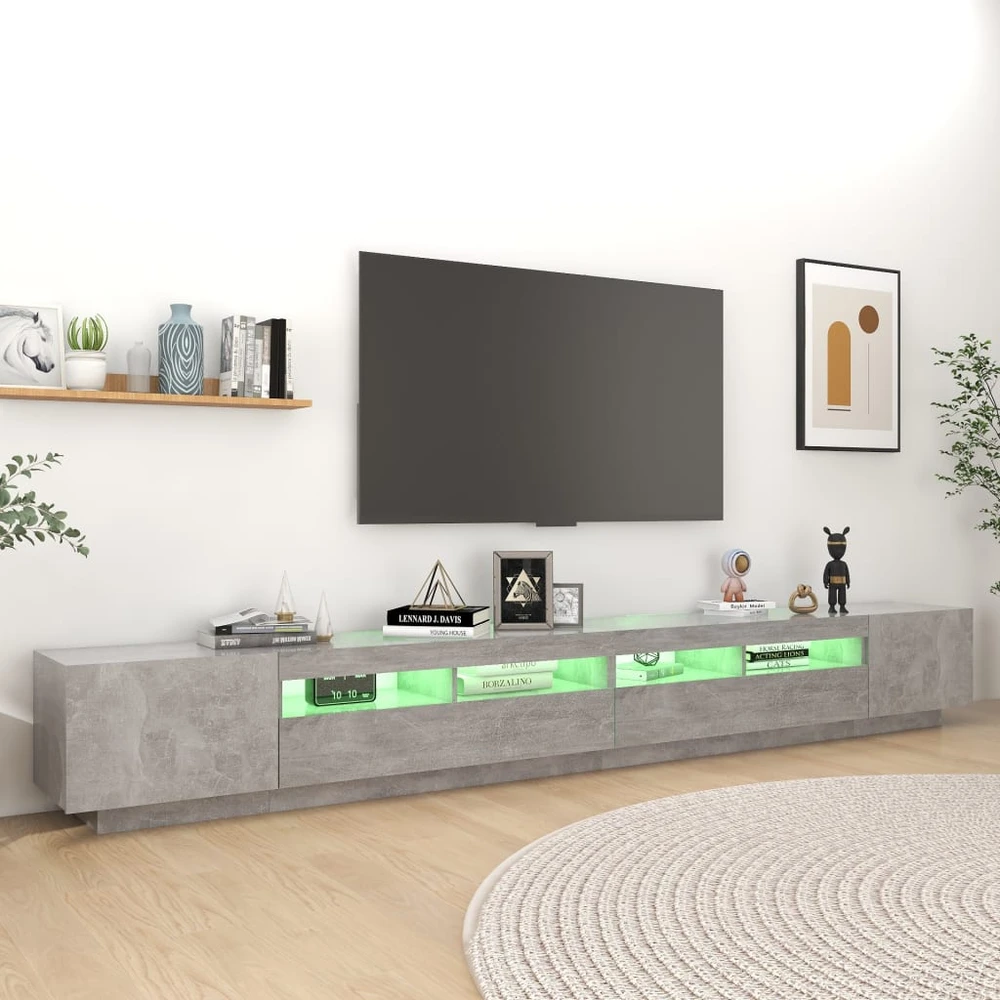 TV staliukas Televizoriaus spintelė su LED, betono pilka, 300x35x40cm