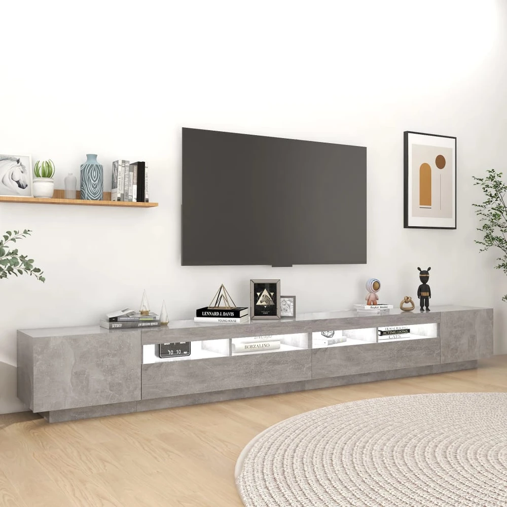 TV staliukas Televizoriaus spintelė su LED, betono pilka, 300x35x40cm