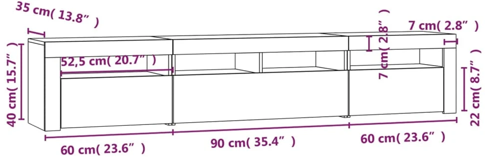 TV staliukas Televizoriaus spintelė su LED, pilka ąžuolo, 210x35x40cm