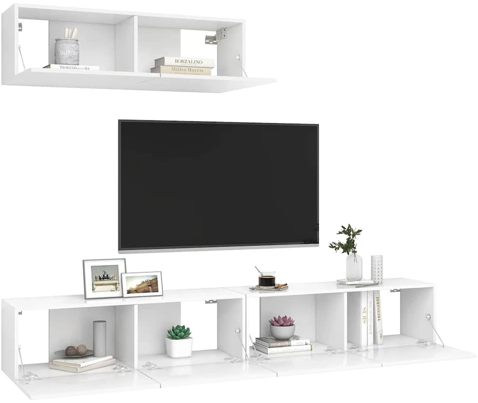 TV staliukas Televizoriaus spintelės, 3vnt., baltos, apdirbta mediena