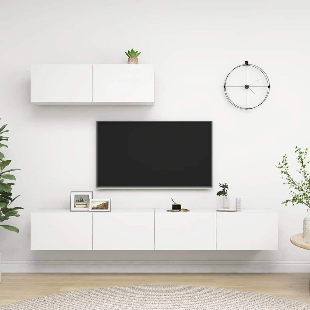 TV staliukas Televizoriaus spintelės, 3vnt., baltos, apdirbta mediena