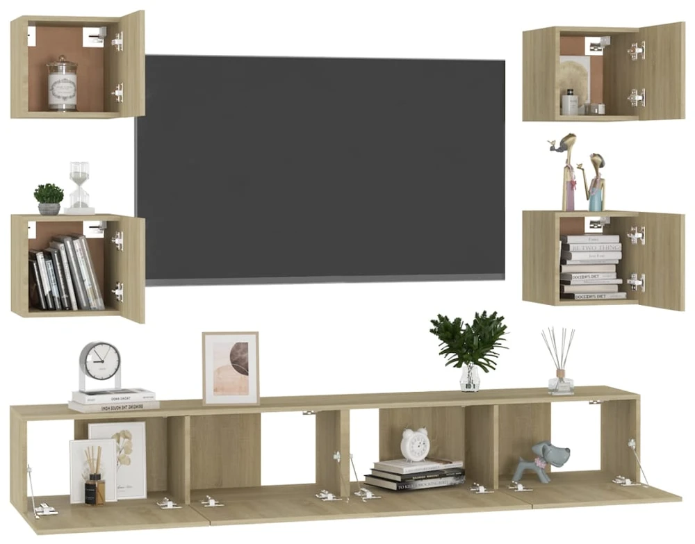 TV staliukas Televizoriaus spintelių komplektas, 6 dalių, ąžuolo, mediena