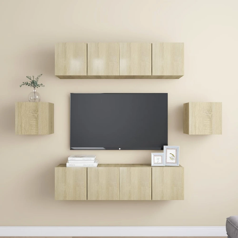 TV staliukas Televizoriaus spintelių komplektas, 6 dalių, ąžuolo, mediena
