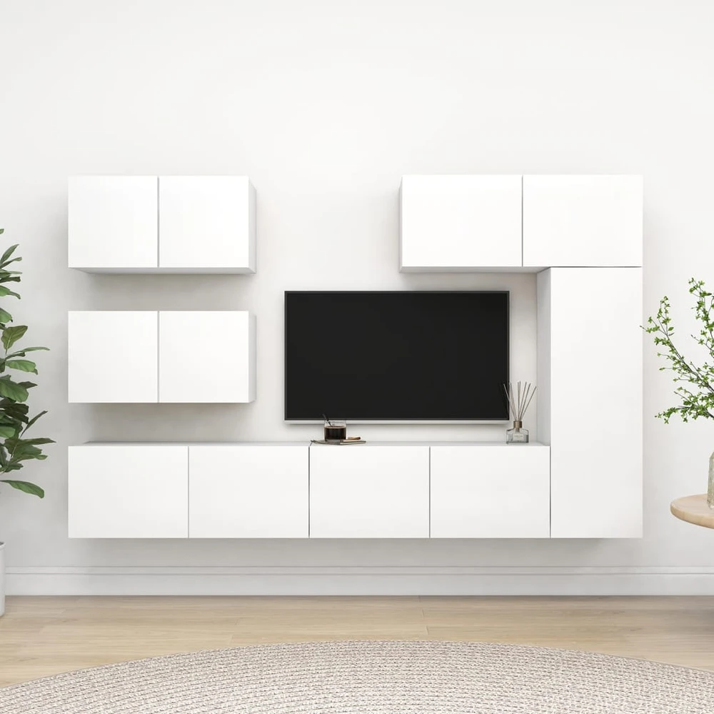 TV staliukas Televizoriaus spintelių komplektas, 6 dalių, baltas, mediena
