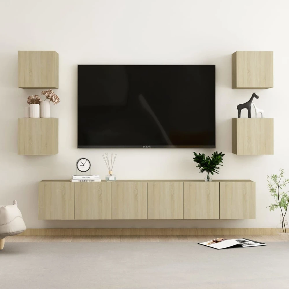 TV staliukas Televizoriaus spintelių komplektas, 7 dalių, ąžuolo, mediena
