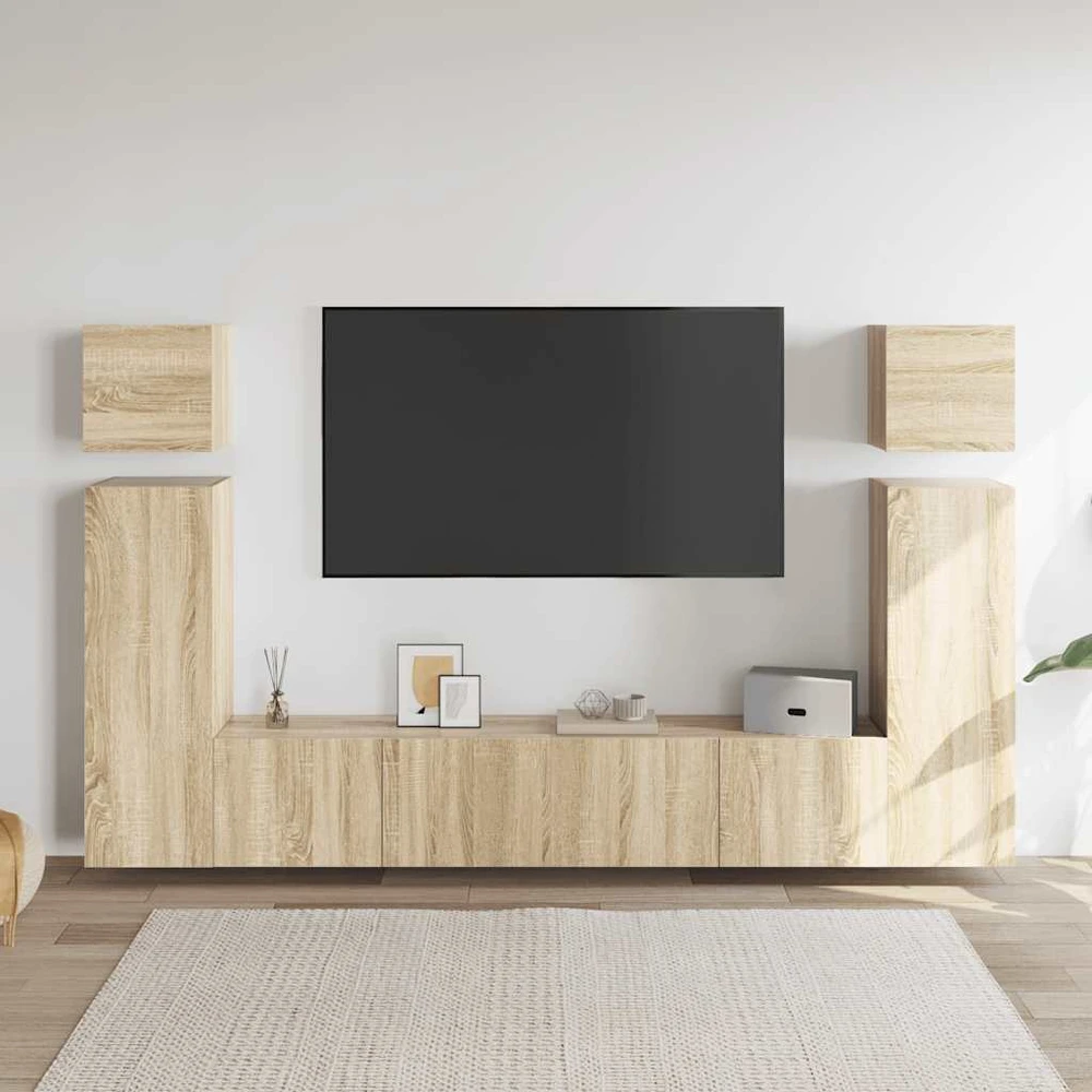 TV staliukas Televizoriaus spintelių komplektas, 8 dalių, ąžuolo, mediena