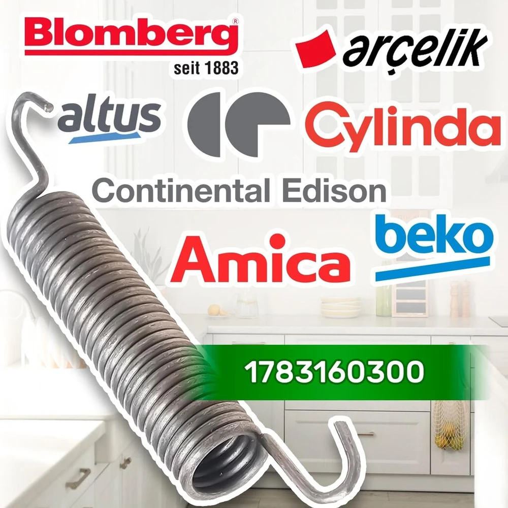 Tempimo spyruoklė indaplovės durelėms, 121 mm skersmens, 19 mm, su originaliu kodu 1783160300, durelių spyruoklė beko, altus, amica, arcelik, blomberg, continental edison onix tech