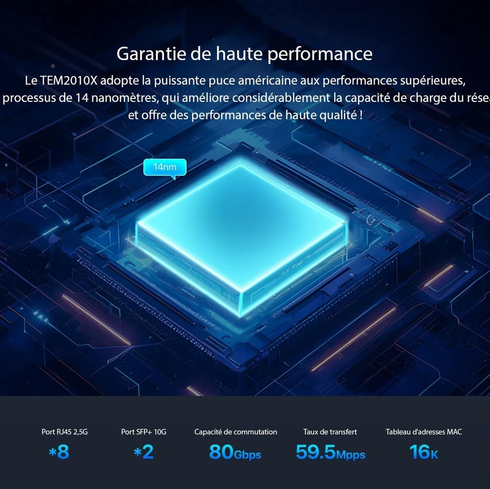 Tenda 2.5 Gbit komutatorius su 8x 2.5g prievadais ir 2x 10g Sfp+ prievadais (vlan, statinė agregacija, be ventiliatoriaus, Plug & Play, montuojamas ant stalo/sienos, nevaldomas, metalinis korpusas) (tem2010x)