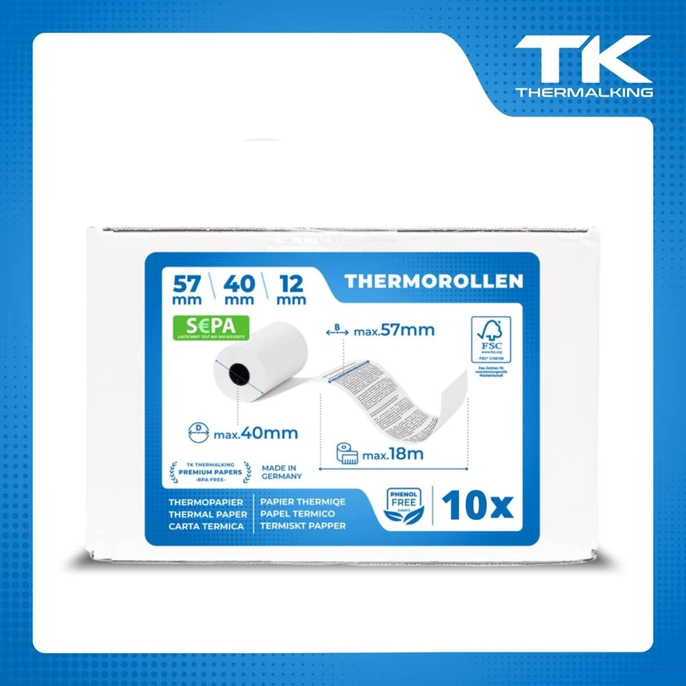 Terminiai kasos aparatu popieriaus ritinėliai 57mm x 40mm (18m) - 10 vnt.