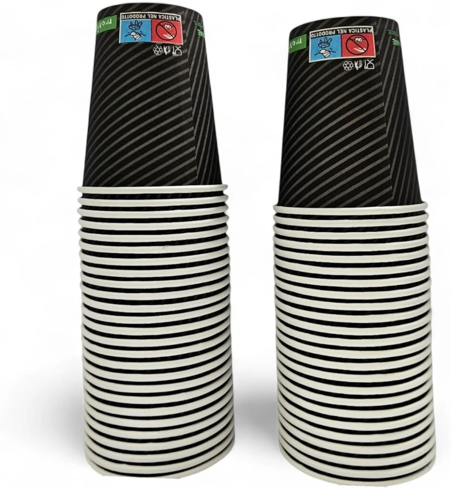 Terryshop74 100 vienetų Xxxl 250 ml popierinių puodelių rinkinys karštiems ir šaltiems gėrimams, kapučino, alaus gėrimams (juodi dryžiai)
