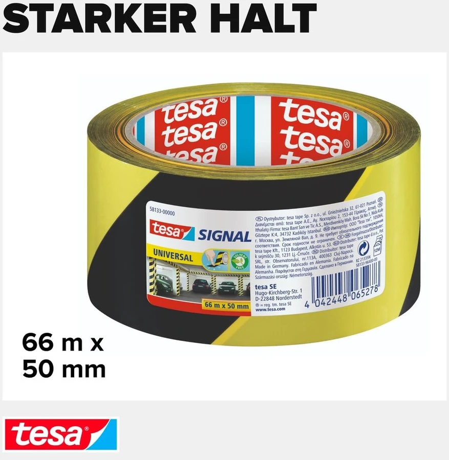 Tesa 210321 įspėjamoji juosta, geltona/juoda, 66m x 50mm