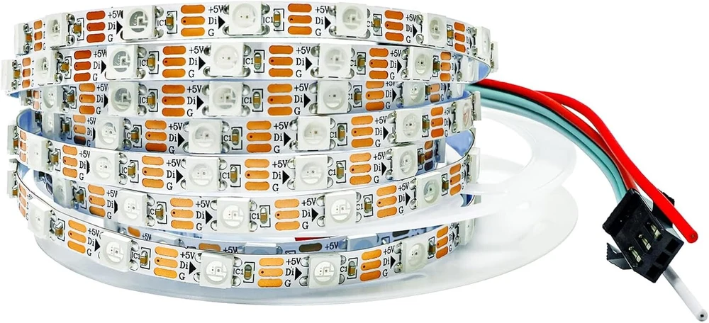 Tesfish Ws2812b led juosta 5 V, 5 mm pločio itin plona rgb pikselių juosta 2 m 5050 120 led ip30 balta pcb spalvota atskirai adresuojama šviesos juosta skirta "pasidaryk pats" reklaminiams papuošimams