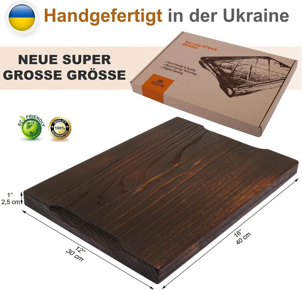 Teslyar ąžuolinė lentelė mėsai, xxl, 40 x 30 cm, ypač didelė - mėsos padėklas/mėsos lentelė, pjaustymo lentelė, didelė medinė lentelė virtuvei/lentelės ir virtuvės reikmenys, pagaminta iš vientisos medienos