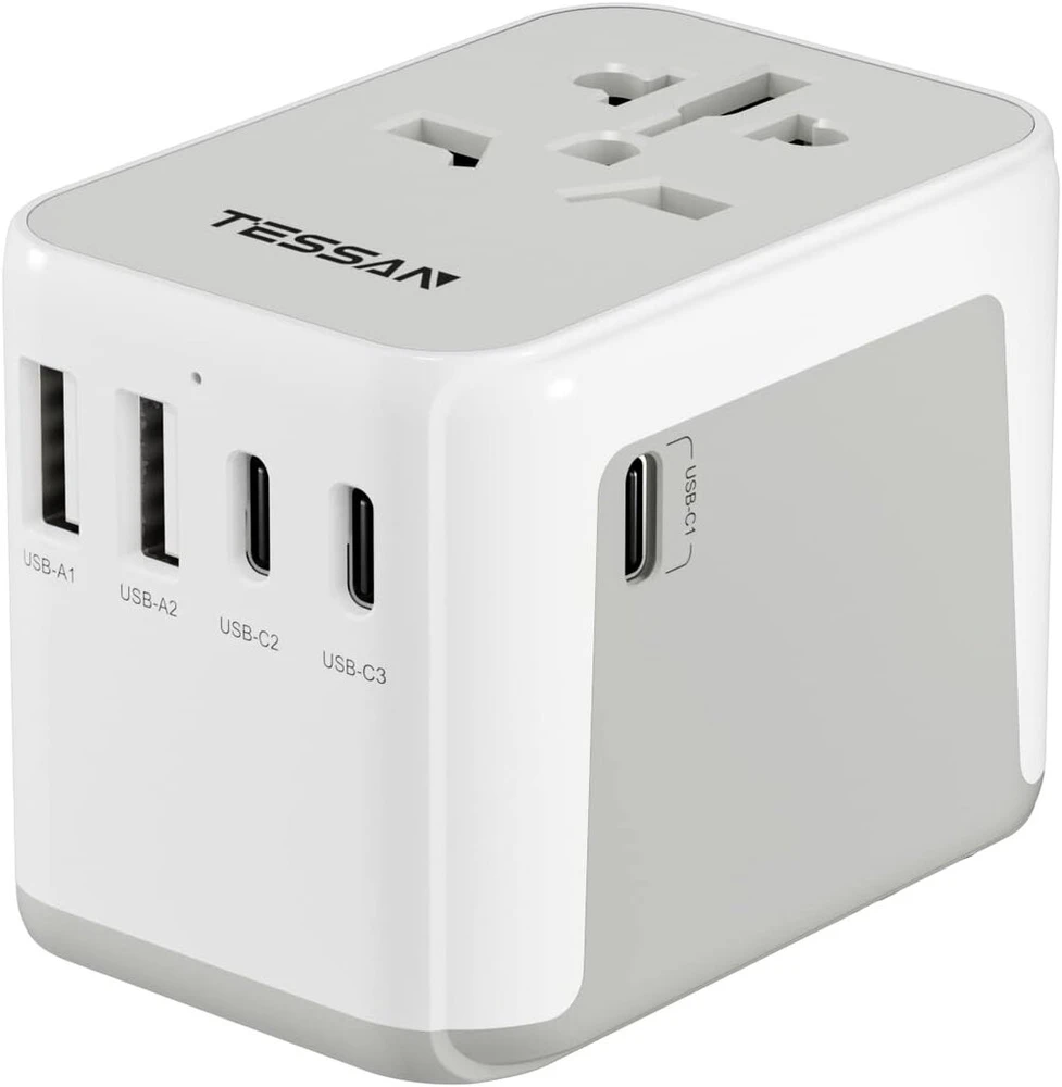 Tessan kelioninis adapteris visame pasaulyje, universalus kelioninis adapteris su 2 Usb A ir 3 Usb C, tarptautinis lizdo adapteris, kelioninis kištuko adapteris visame pasaulyje, skirtas Jav, Anglijai, Japonijai, Tailandui, Australijai, kelionėms