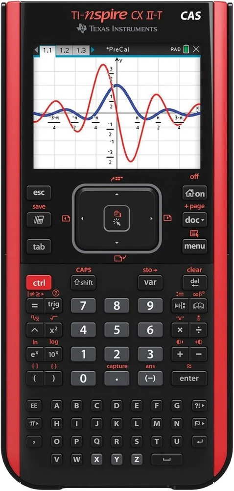 Texas Instruments Ti-nspire Cx Ii-t Cas 800 funkcijų spalvotas braižymo skaičiuotuvas 3d, juodas/raudonas
