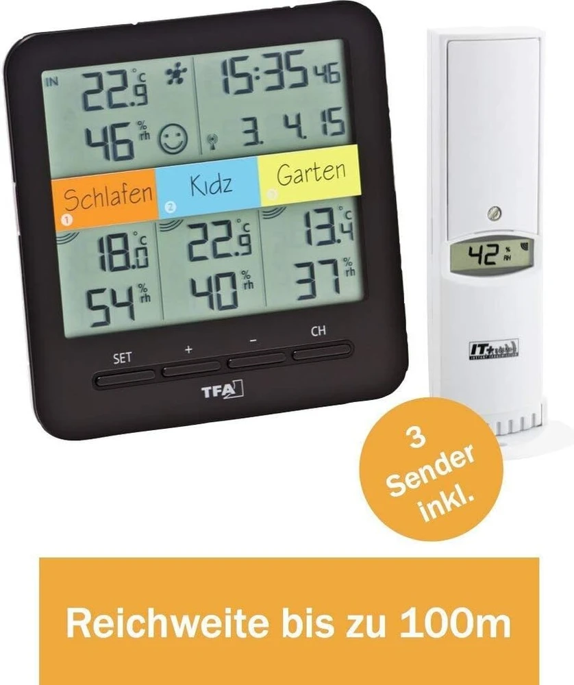 Tfa Dostmann Weatherhub 31.4007.02 pradinis rinkinys su Klima@home belaidžiu termo-higrometru, mobiliu oro kondicionieriumi ir namų stebėjimu