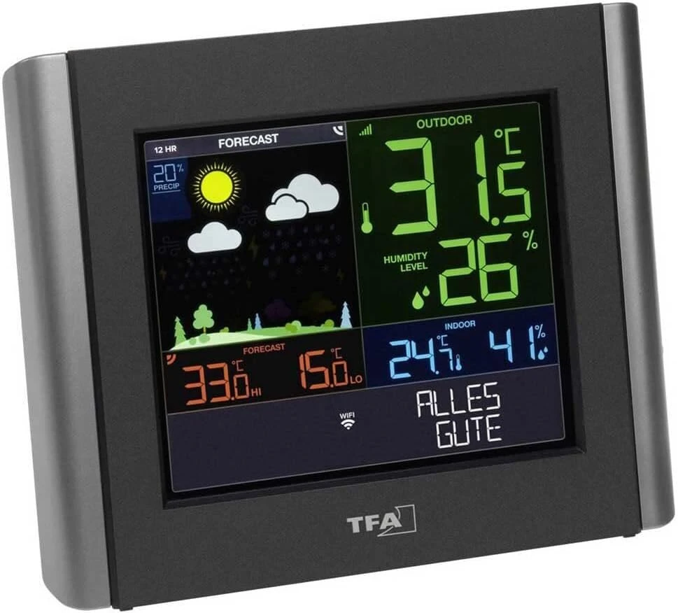 Tfa Dostmann Wifi meteorologijos stotis Meteo, 35.8000.01, profesionali orų prognozė, nemokama View programėlė, reguliuojami aliarmai, rasos taškas, šilumos indeksas, juoda, (i) 197 x (p) 32 (85) x (a) 163 mm