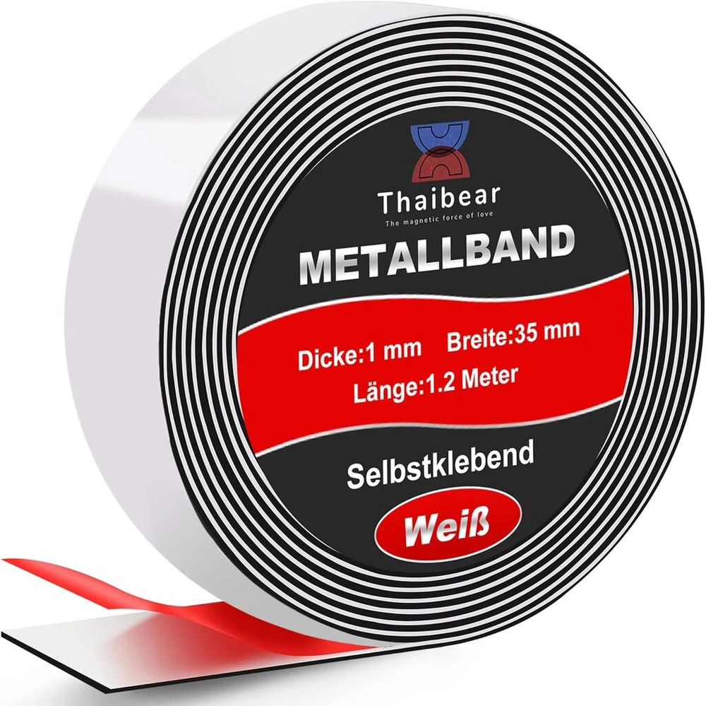 Thaibear lipni metalinė juosta, idealiai tinka magnetams ir t-onies® figūrėlėms bei lentynoms (35 mm x 1,2 m, balta) magnetinė juostelė lipni ir gali būti kerpama pagal dydį, magnetinė juosta magnetams, ferro juosta, geležis