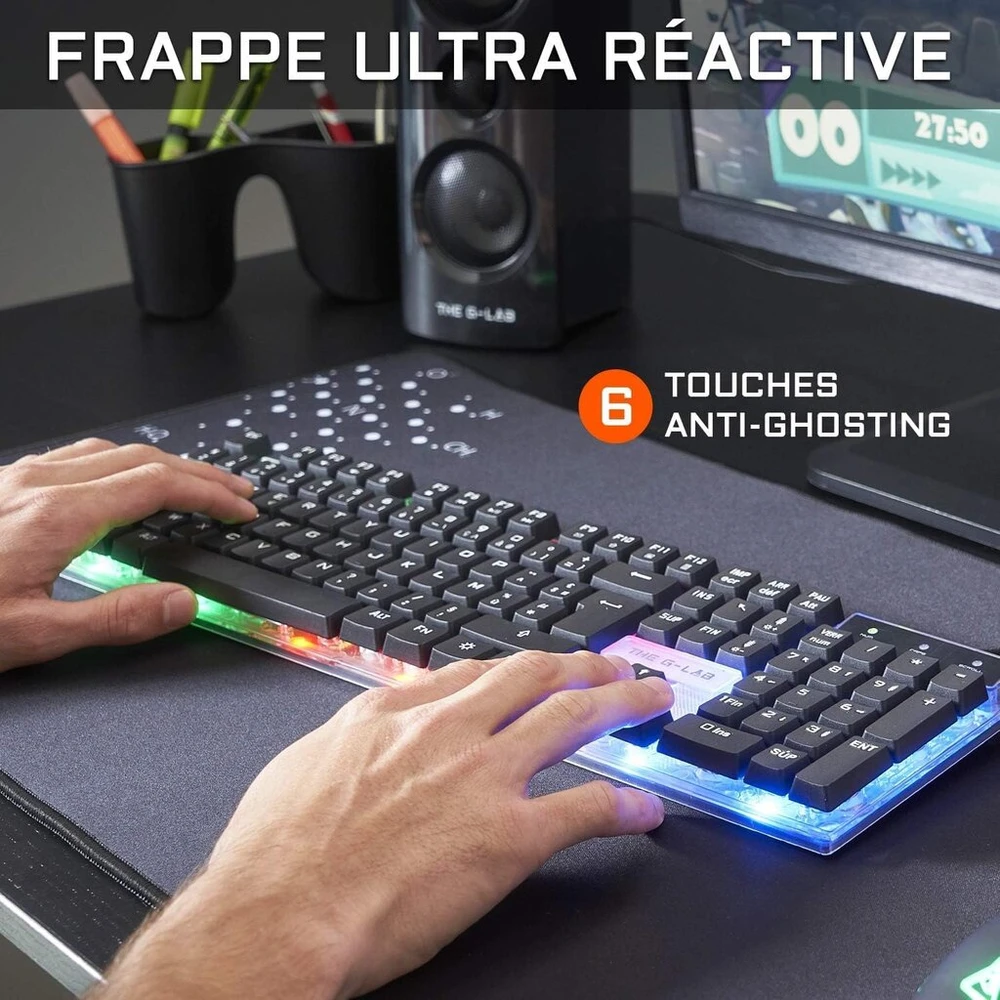 The G-lab - Combo Yttrium - žaidimų rinkinys Azerty Rgb žaidimų klaviatūra su 105 klavišais ir 19 klavišų Anti-ghosting - žaidimų pelė 2400 Dpi - žaidimų pelės kilimėlis - Pc Ps4 Ps5 - naujas