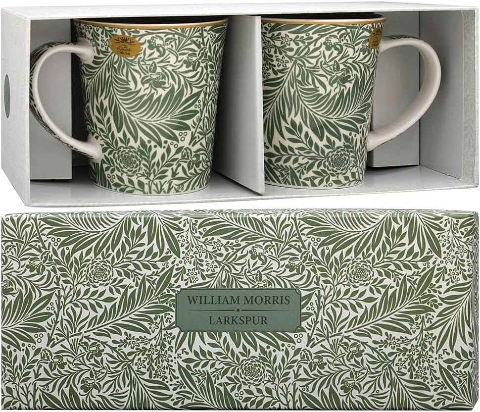 The Leonardo Collection William Morris Larkspur puodelių rinkinys, 2 puodeliai virtuvei ir namams | Stilingas stalo indų puodelių rinkinys bet kokiai progai | Patvarus kavos puodelių rinkinys, dovana moterims