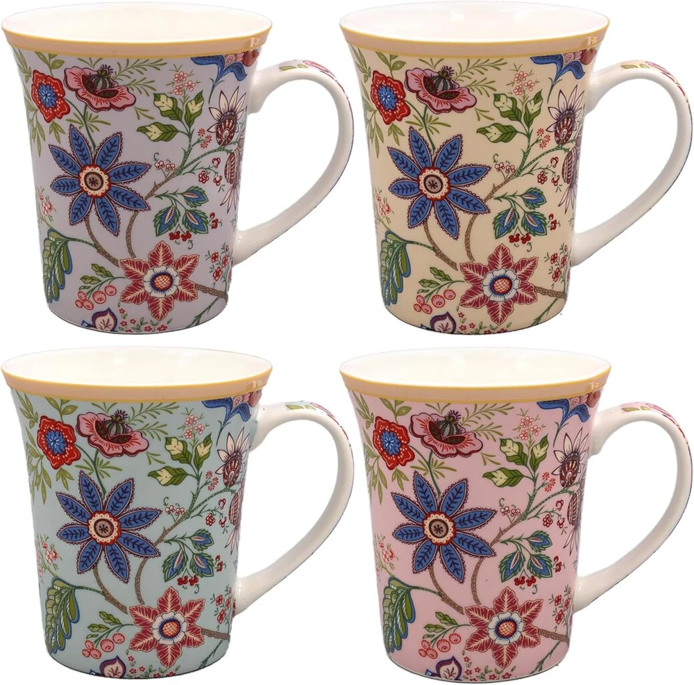 The Leonardo Collection William Morris Lustre Artemis puodelių rinkinys, 4 puodeliai virtuvei ir namams, stilingas indų rinkinys bet kokiai progai, gražus kavos puodelių rinkinys vyrams, dovanos