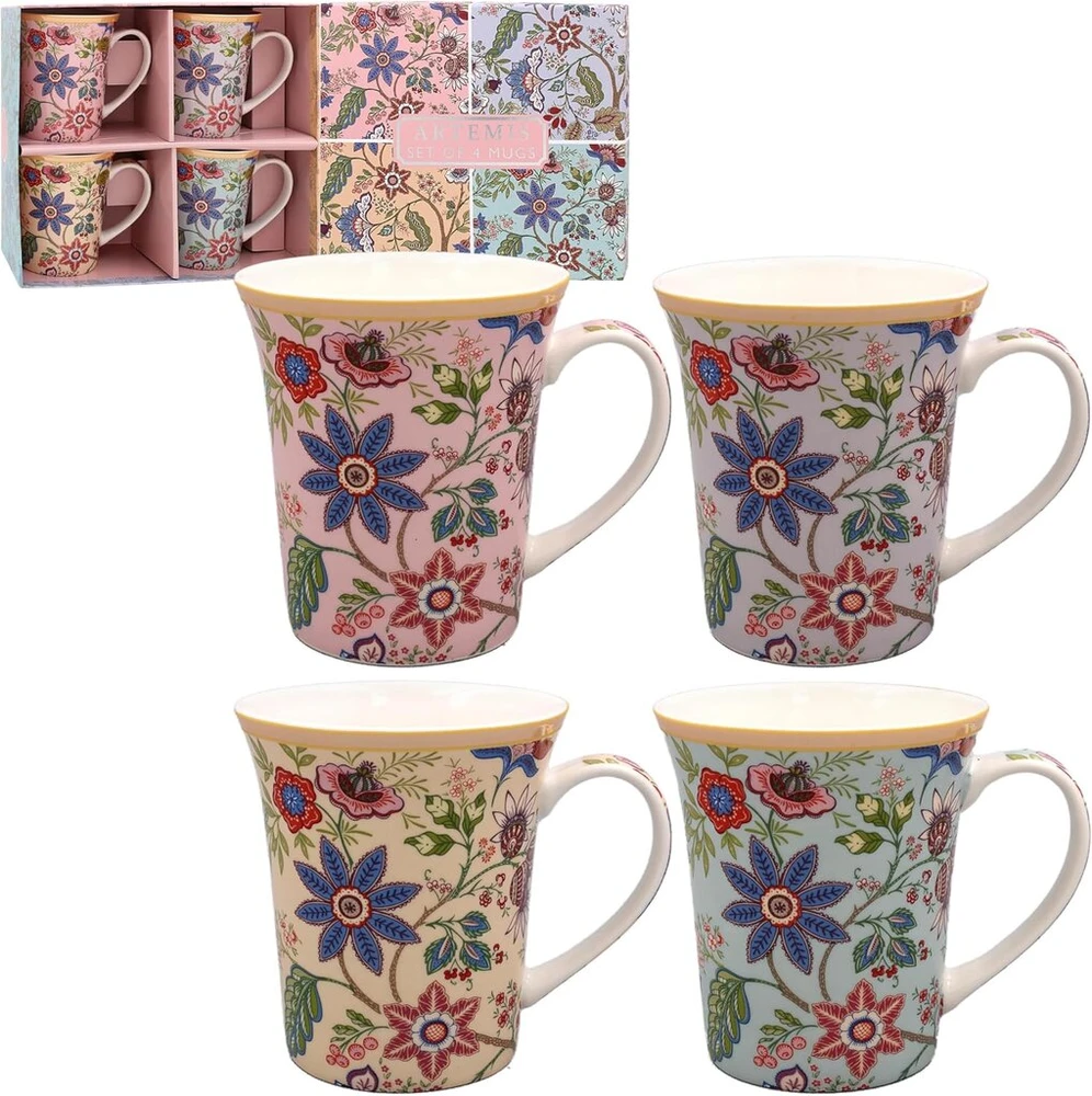 The Leonardo Collection William Morris Lustre Artemis puodelių rinkinys, 4 puodeliai virtuvei ir namams, stilingas indų rinkinys bet kokiai progai, gražus kavos puodelių rinkinys vyrams, dovanos