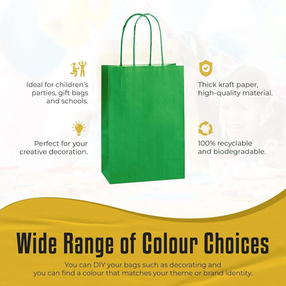 Thepaperbagstore 10 itin mažų popierinių maišelių vakarėliams ir dovanoms su rankenėlėmis - žali - 140 x 210 x 80 mm