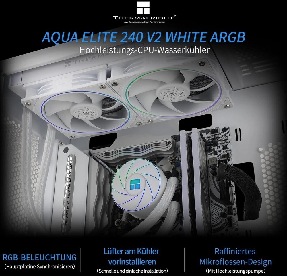Thermalright Aqua Elite 240 Baltas Argb V2 skystas Cpu aušintuvas, dvigubi Pwm ventiliatoriai su 2000 aps/min greičiu, 240 kompiuterio Cpu vandens aušintuvas, skirtas Amd/am4/am5 ir Intel Lga1150/1151/1200/2011/1700