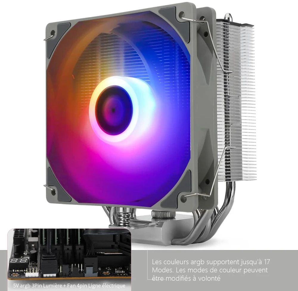 Thermalright Assassin King 120 Se Argb Cpu aušintuvas, Ak120se Argb, 5 šiluminiai vamzdeliai, Tl-c12c-s Pwm tylus ventiliatorius Cpu aušintuvas su S-fdb guoliais, skirtas Amd Am4 Am5/intel 1150/1151/1200/1700/17xx