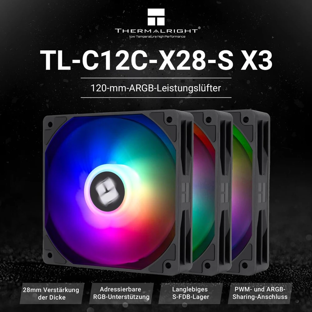 Thermalright Tl-c12c-x28-s X3 Cpu aušinimo ventiliatorius 1550rpm greitis kompiuterio korpuso aušintuvas Pwm valdymas ventiliatorius korpusui ir skysčio aušintuvui bei Cpu aušinimui 28mm storio